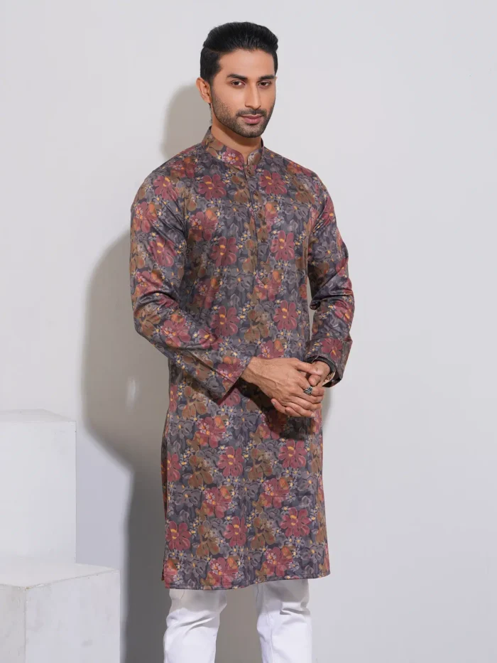 bombay cotton digital print punjabi maroon