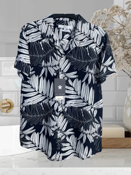 Chinese Linen Printed Half Sleeve Casual Shirt - Modern Print