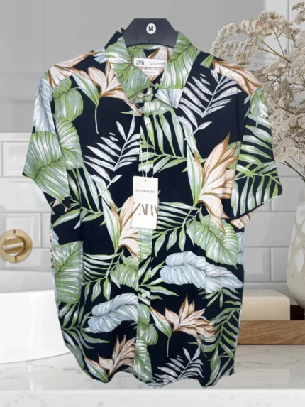 Chinese Linen Printed Casual Half Sleeve Shirt - Floral Design