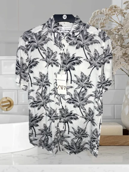 Chinese Linen Casual Half Sleeve Shirt - Geometric Pattern