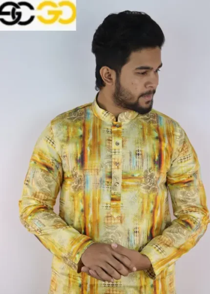 Digital Print 100% Cotton Print Panjabi Yellow Color